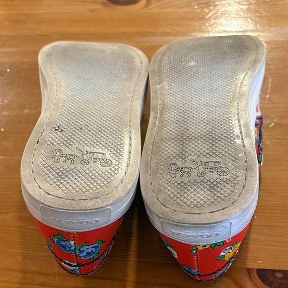 Coach Floral Print Slip-On Loafers - White, Red, Blue - Picture 10 of 11